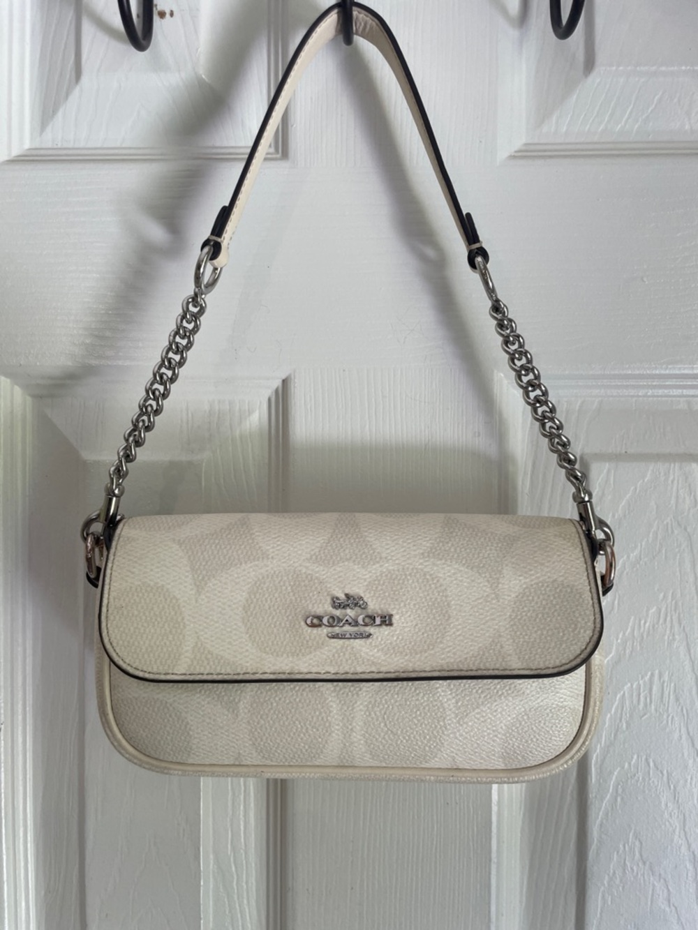 COACH Hailey Flap Cream & Silver Bag